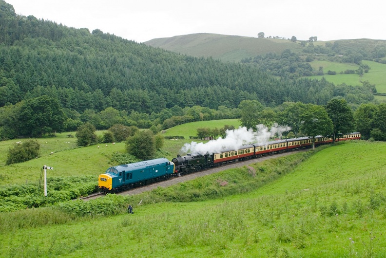 On its first run since its restoration and repainting, D6940 pilots BR Standard 4MT 2-6-4T No. 80072 past Garthydwr on the 11.00 Llangollen to Carrog. flickr-welsh snapper-4847196275.jpg
