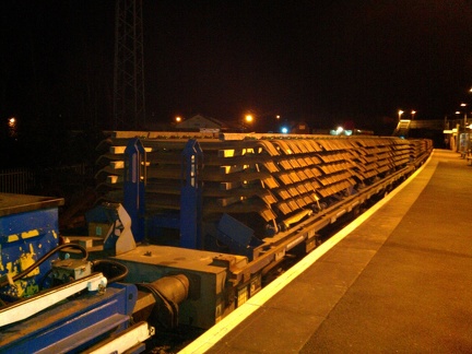 Balfour Beatty track relaying train - steel sleepers