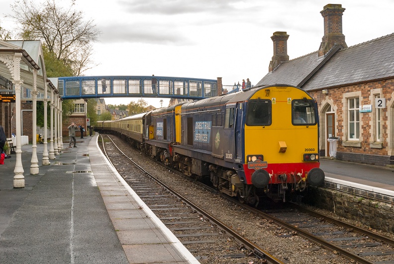 20304 and 20303 arrive at Llandrindod Wells with Pathfinder Railtours’ 1Z28 06:14 Derby to Llandrindod Wells “The Heart of Wales Explorer,” the first time since 1997 that Class 20s have worked the line. Naturally, the weather didn’t play ball. flickr-welsh snapper-15319935179.jpg