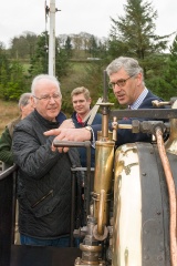 Julian Birley points out the finer points of Quarry Hunslet “Winifred” to Pete Waterman at Llanuwchllyn