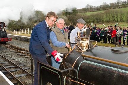 Emrys Owen arriving at Llanuwchllyn on Quarry Hunslet “Winifred”