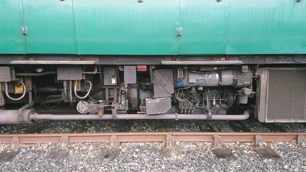 Engine and transmission of Class 127 DMU DMBS 51618 at Carrog